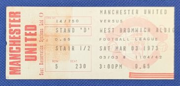 TICKET: 1972/73 Manchester United v WBA Division 1 match ticket 3 March 1973; fair/good. (1)