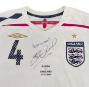 2007-08 Steven Gerrard signed match worn England Shirt No.4, Euro qualifying match v Russia played