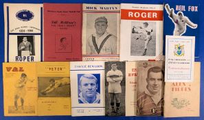 12x Rugby League Souvenir Testimonial Brochures: to include Val Huddersfield 1947-1956, Peter