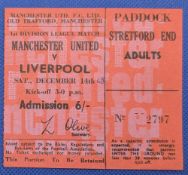 TICKET: 1968/69 Manchester United v Liverpool Division 1 match ticket; tiny ‘68’ penned in o/wise