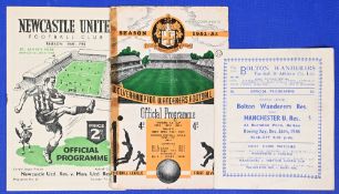 Manchester United reserves away programmes 1946/47 Bolton Wanderers, 1949/50 Newcastle United,