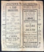Rare and Interesting 1933 ‘Pirate’ Ireland v Wales Rugby Programme: Folded semi-stiff near A4