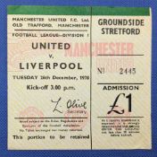 TICKET: 1978/79 Manchester United v Liverpool Division 1 match ticket; fair/good. (1)