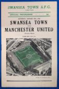 1958/59 Swansea Town v Manchester United friendly match programme 24 January 1959 at Vetch Field,