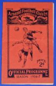 Pre-War 1936/1937 Arsenal v Manchester United FAC 4th round 30 January 1937 programme; usual faults,
