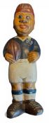 Large Wooden Carved Painted Rugby Player Figure: Believed to be from Canada, a large painted
