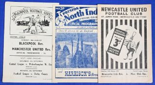 Manchester United reserves away programmes 1948/49 Blackpool (single sheet), 1949/50 Preston NE,