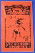 Pre-War 1933/1934 Arsenal v Manchester City Div 1 match programme 9 September 1933 at Highbury;