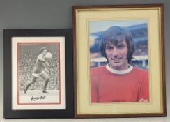 2x George Best Framed Photographs, a black and white signed photograph having a COA Arrowe Marketing