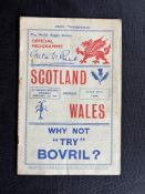 1937 Wales v Scotland Rugby Programme: At Swansea. VG condition