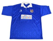 1994/95 Grimsby Town FC Away Football Shirt #7 Match worn Size XL Diadora Blue VGC