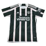2023/24 Manchester United Away Football Shirt in green and white, short sleeve, Adidas/TeamViewer,