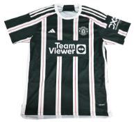 2023/24 Manchester United Away Football Shirt in green and white, short sleeve, Adidas/TeamViewer,