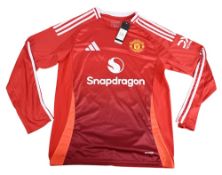 2024/25 Manchester United Home Football Shirt ‘Mainoo 37’ to reverse, in red, long sleeve, Adidas/