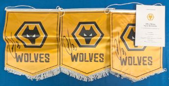 2024-25 Wolverhampton Wanderers FC Matheus Cunha - three signed Pennants, with 3x COAs from official