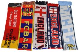 Football Scarves to include Manchester United/Villarreal 2008 BNWT, Barcelona, England/Estonia 2015,