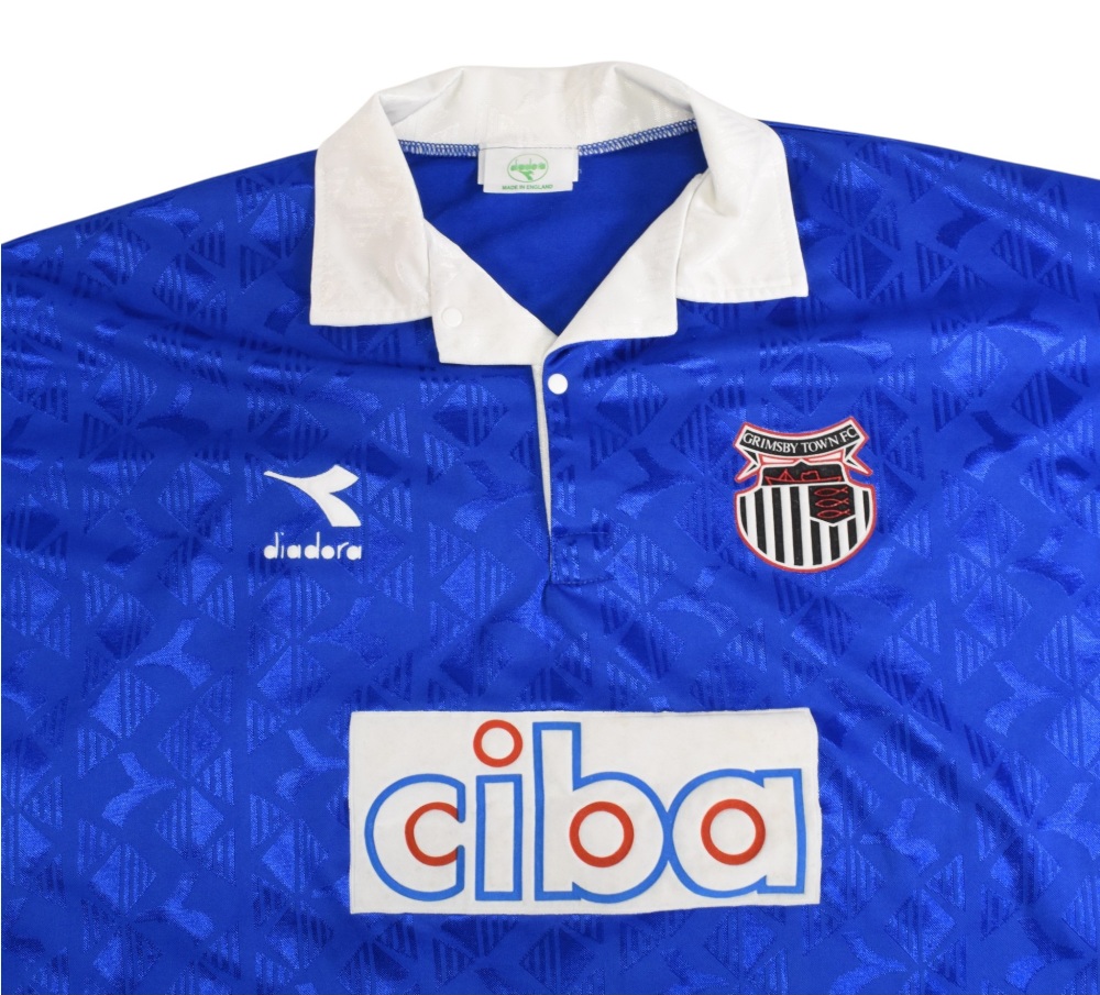 1994/95 Grimsby Town FC Away Football Shirt #7 Match worn Size XL Diadora Blue VGC - Image 4 of 4