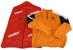 Original Wolverhampton Wanderers Staff Puma Training Top, old gold size 3XL, in a Mitre jacket