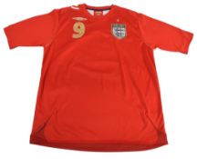 2006-2008 England FC Away Football Shirt #9 Rooney Size Large Umbro Red VGC