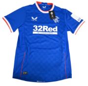 2022/23 Glasgow Rangers Home Football Shirt in blue, short sleeve, Castore/32 Red, size M, BOXT
