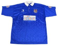 1994/95 Grimsby Town FC Away Football Shirt #8 Match worn Size XL Diadora Blue VGC