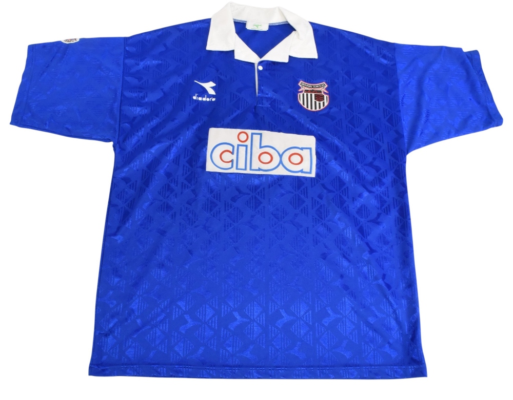 1994/95 Grimsby Town FC Away Football Shirt #7 Match worn Size XL Diadora Blue VGC - Image 2 of 4