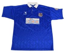 1994/95 Grimsby Town FC Away Football Shirt #10 Match worn Size XL Diadora Blue VGC