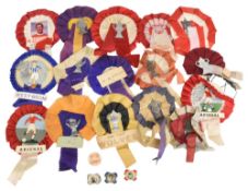 Vintage Football Badges and Rossette, to include good early Len Shakleton Sunderland, Bert Trautmann