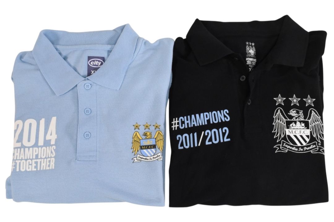 2x Manchester City FC Polo Shirts Premier League Champions 2014 and 2011/12, both size XXL and in - Image 1 of 3