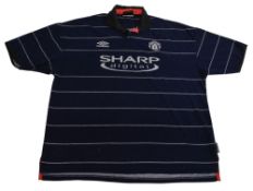 1999/00 Manchester United FC Away Football Shirts Size XXL Umbro Blue VG-G condition