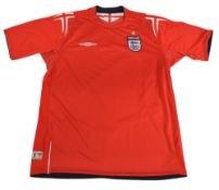 2004-2006 England FC Away Football Shirt Size Large Umbro Red VGC