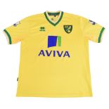 2011/12 Norwich City FC Home Football Shirt Size Large Errea Yellow VG-G condition with some