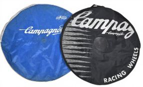 Campagnolo Wheel Covers x2 – ‘Racing Wheels’ in black covers with small handle and blue covers