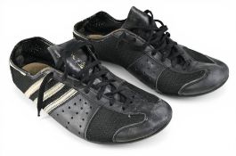 Vintage Eddy Merckx Adidas Cycling Shoes in black and white – faint label details, red cleats,