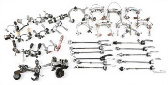 Assorted Bicycle accessories/parts – brake callipers, quick release skewers, gear selectors/