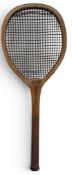 c1889 J R & Co Eclipse Flat Top Wooden Tennis Racket, Jeremiah Rtherham & Co Shoreditch, with convex