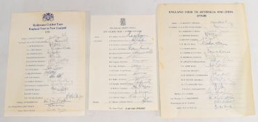Cricket signatures to include 3x multi signed sheets including England tour to New Zealand 1978, New