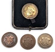 4x 1936-1937 Inter Banks Athletic Union Championship Medals 2 silver hallmarked 17g and 2 brass, all