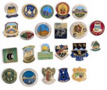 A collection of 22 World and British Bowling Club Badges, mostly metal and enamel, one plastic badge