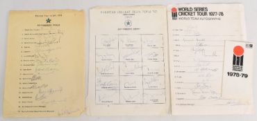 Cricket signatures to include 3x multi signed sheets including Pakistan Tour to UK 1978, Pakistan