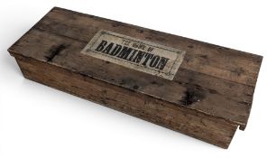 1878-1880 Antique Badminton Boxed Set, with two original rackets, nets, posts, feather