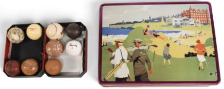 Various Golf Balls to include four leather balls, four resin balls and a Harrods ball, together with