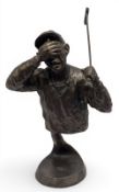 Mark Hopkins American I Can’t Look, Golf Bronze Sculpture, a half portrait figure, limited edition