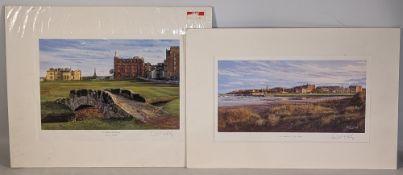 2x Richard Chorley St Andrews Golf Prints of St Andrews West Sands - in mount 39cm x 58cm, St