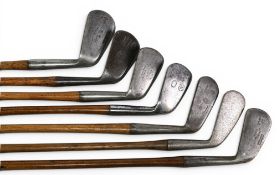 7x Various middle distance Golf irons incl Geo Gadd of Roehampton lofting iron, Forgan St Andrews