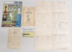 Cricket memorabilia to include a Cricket 75 publication, a 1951 Stockport Cricket Club programme v
