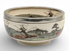 Fine Royal Doulton Golfing Series porcelain bowl with silver plated rim, size 20.5cm diameter - Give