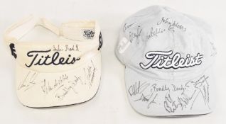 Titleist Sun Visor and Titleist Cap multi signed by the likes of Jean van de Velde, Bradley