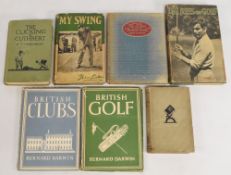 Vintage Golf Books to include The Clicking of Cuthbert PG Wodehouse seventh printing, My Swing