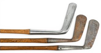 3x Various golf putters incl long Gem styled M model Staynorous putter for Harrods Ltd with square